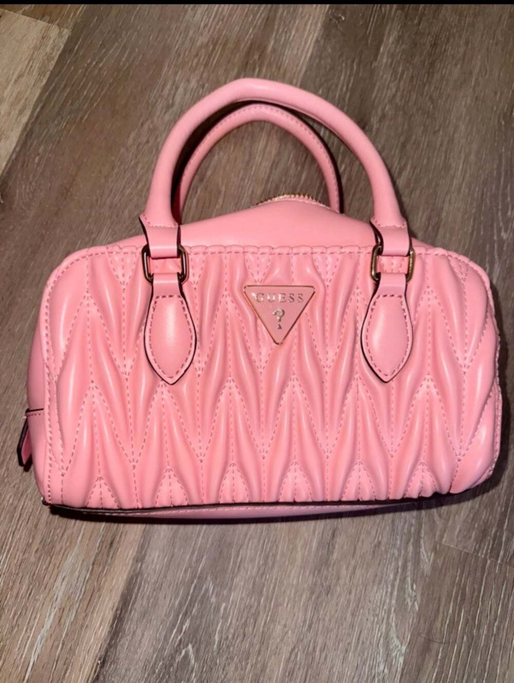 GUESS Pink Quilted Gold-Tone Satchel crossbody
